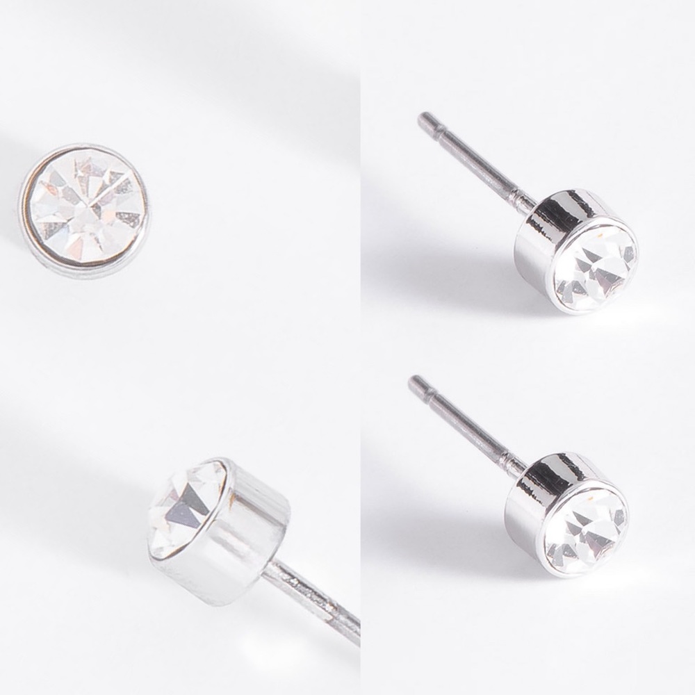 Clear Small Platinum Plated Stud Earrings